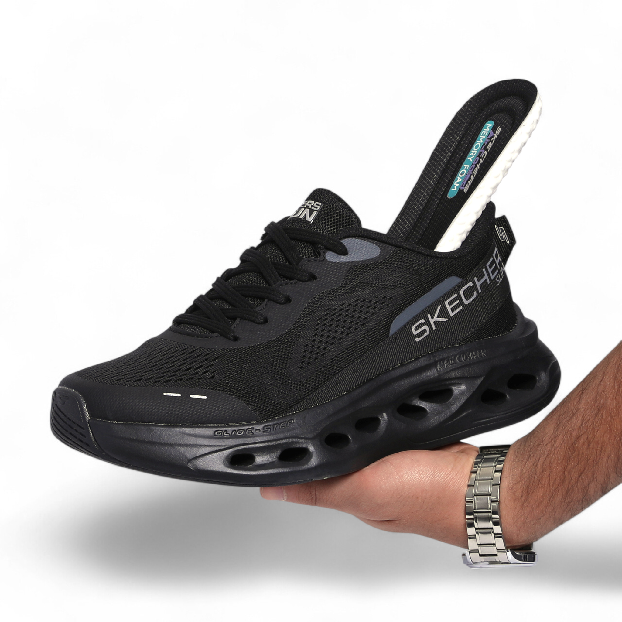 Skechers MAX CUSHIONING GLIDE-STEP – Smooth Comfort & Everyday Performance in Black - Image 7
