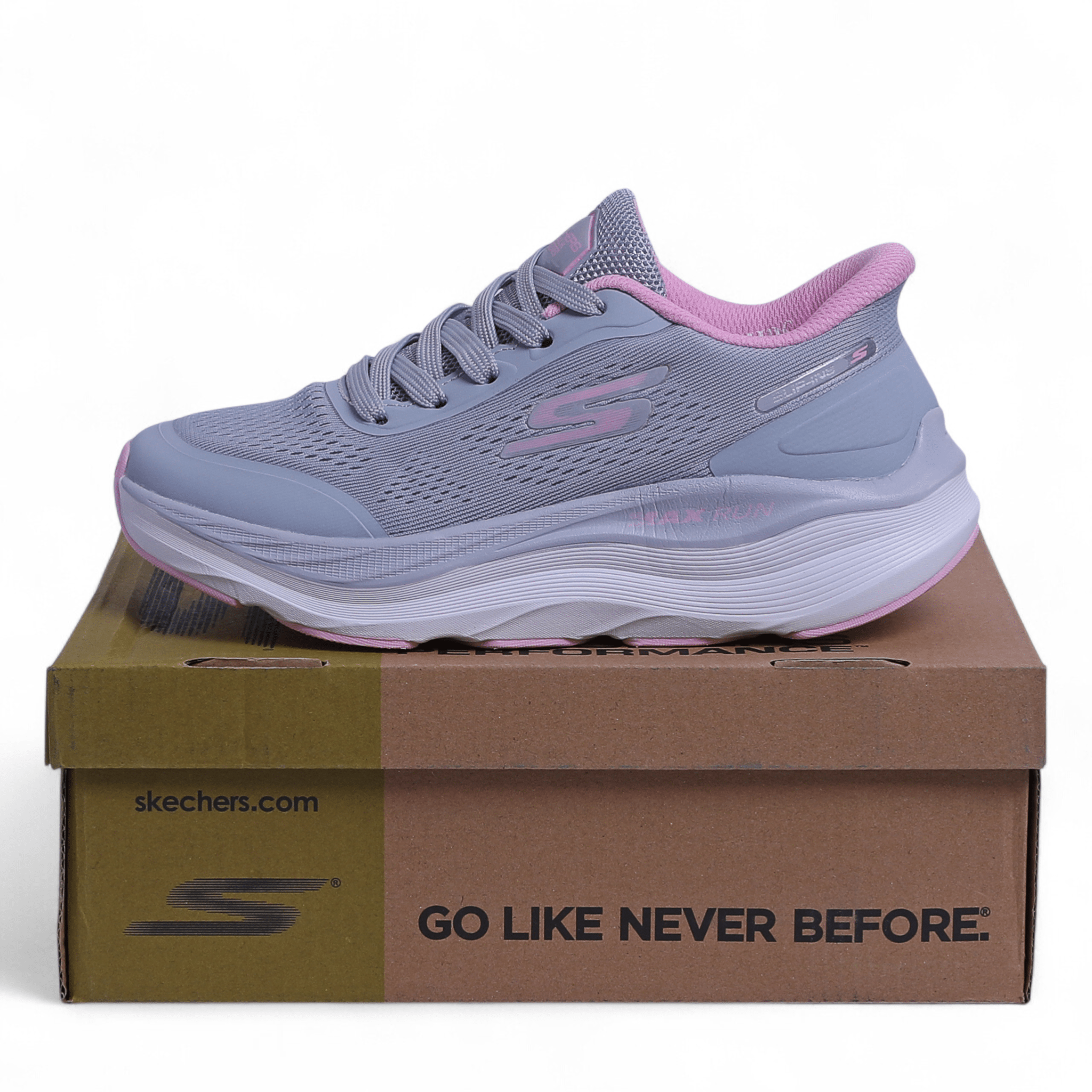 SKECHERS MAX-RUN SLIP-INS –  Comfort & Performance in Grey×pink - Image 4