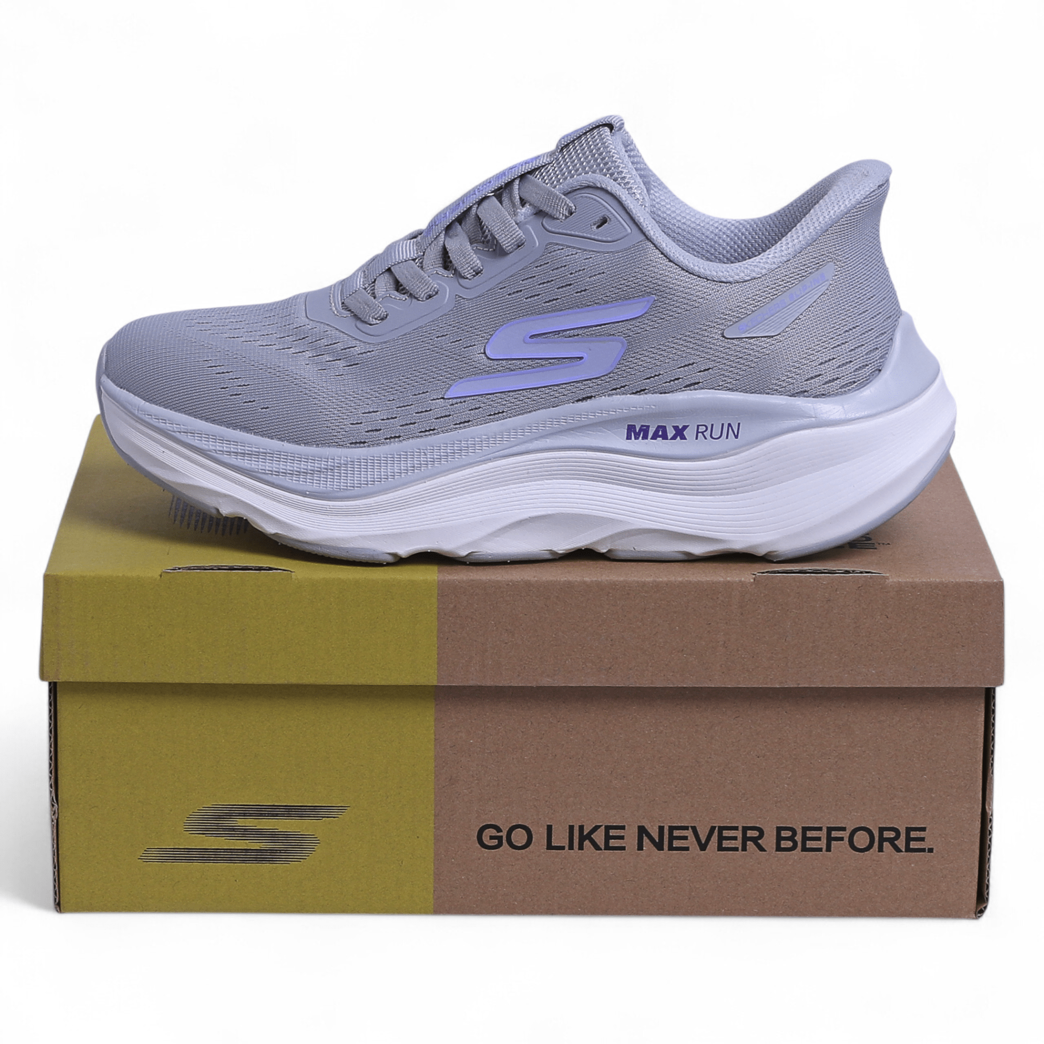 SKECHERS MAX-RUN SLIP-INS –  Comfort & Performance in Grey x Purble - Image 3