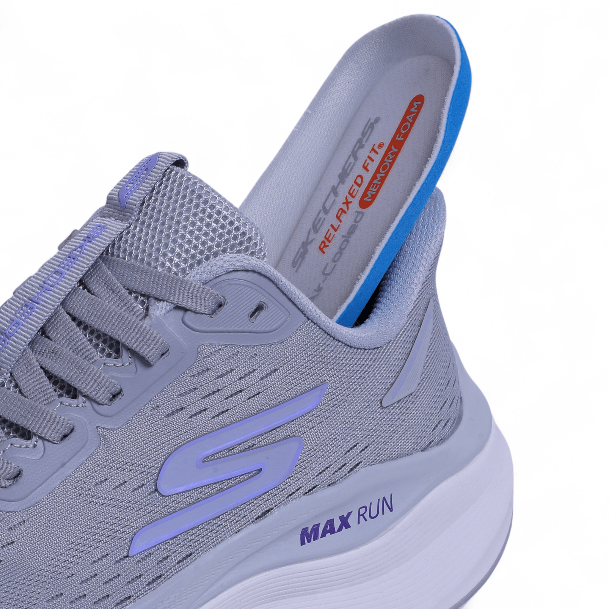 SKECHERS MAX-RUN SLIP-INS –  Comfort & Performance in Grey x Purble - Image 7
