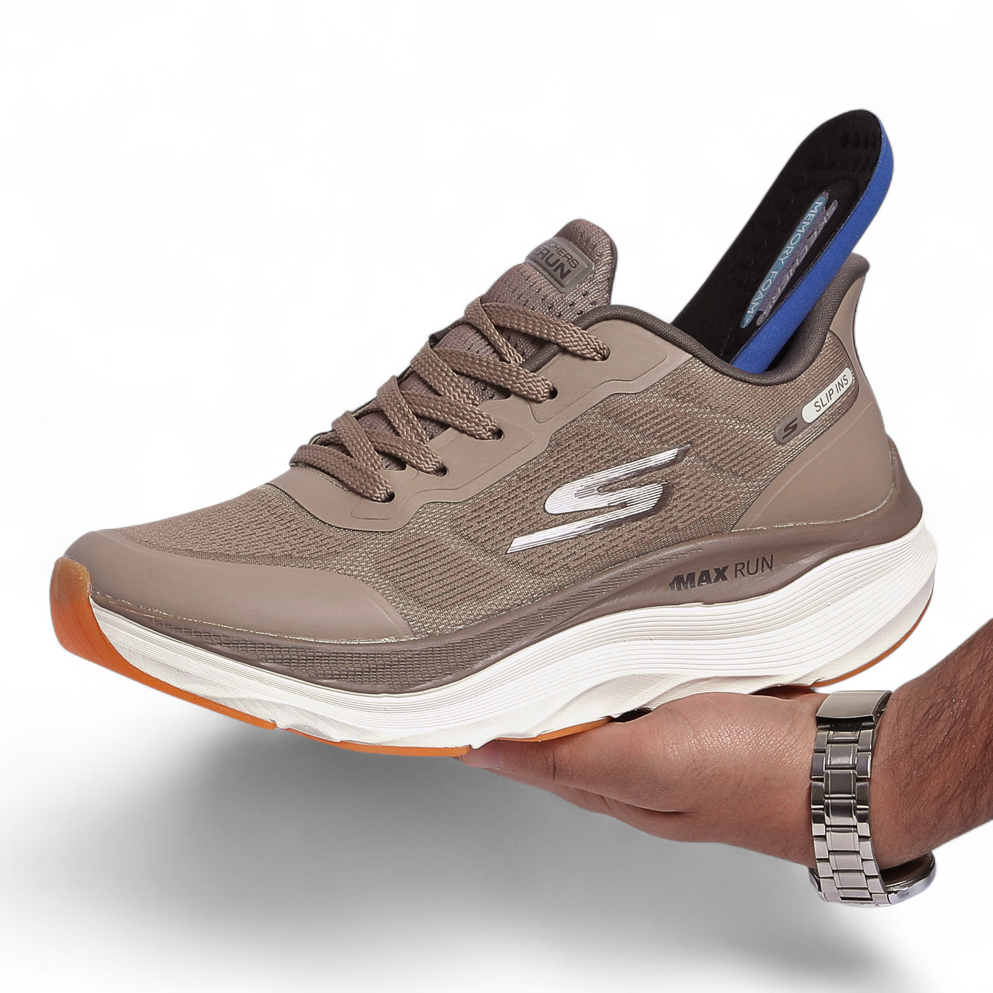 SKECHERS MAX-RUN SLIP-INS, Comfort & Performance in Beige - Image 6