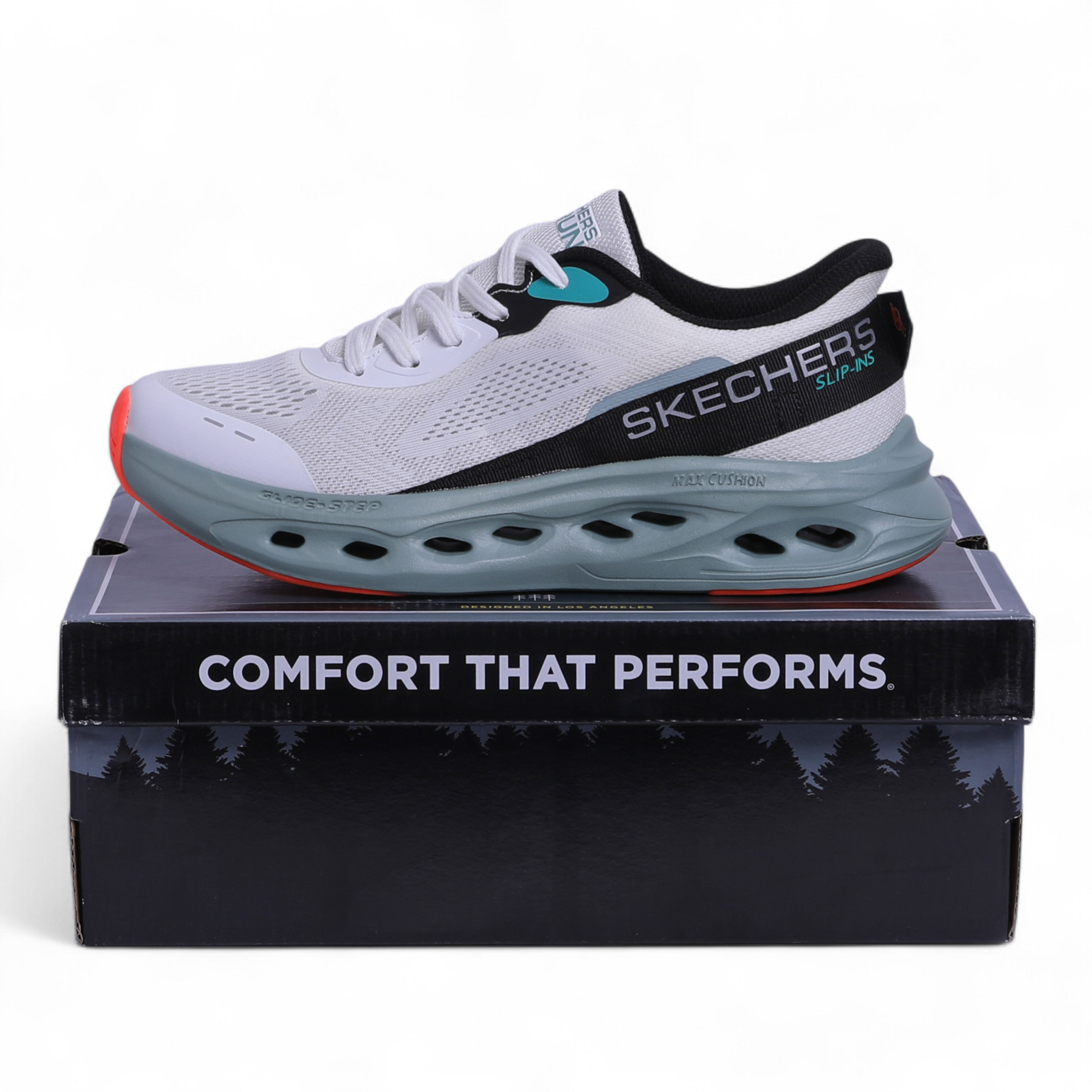Skechers MAX CUSHIONING GLIDE-STEP – Smooth Comfort & Everyday Performance in White - Image 6