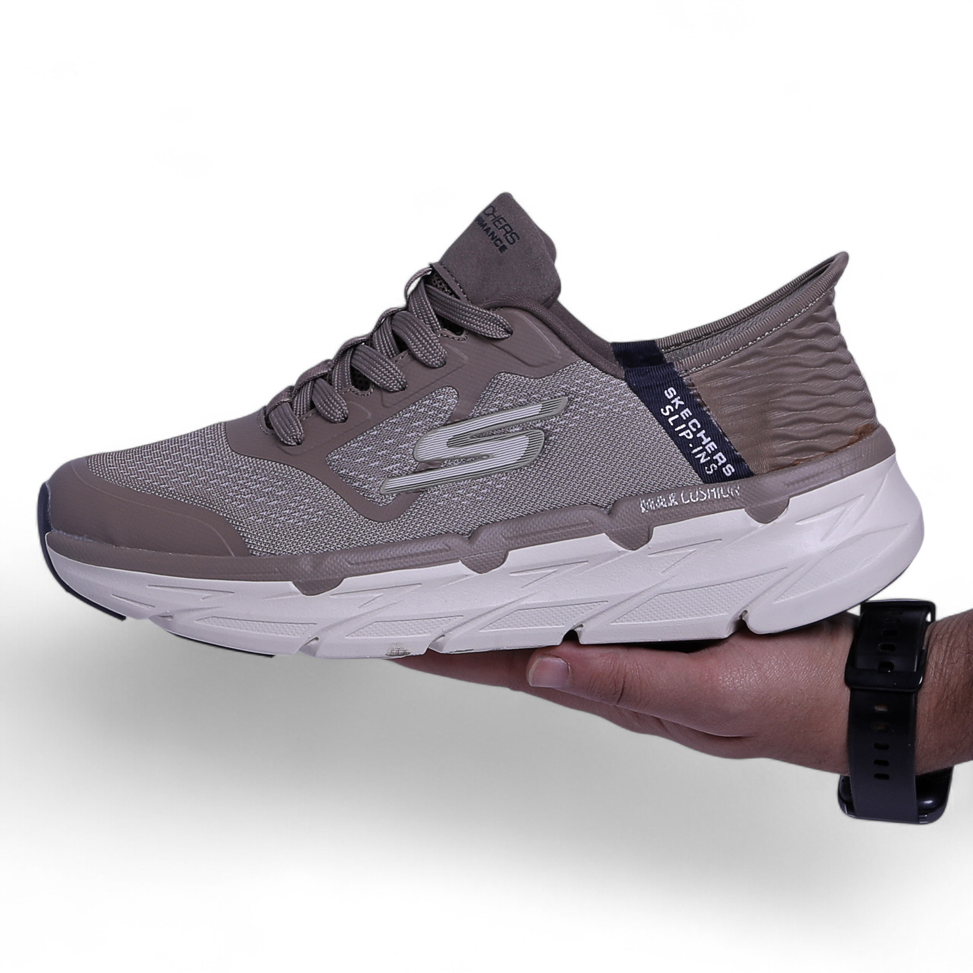 Skechers Max Cushioning Slip-ins – All-Day Comfort for Running, Walking & Athletic Life in Beige - Image 4